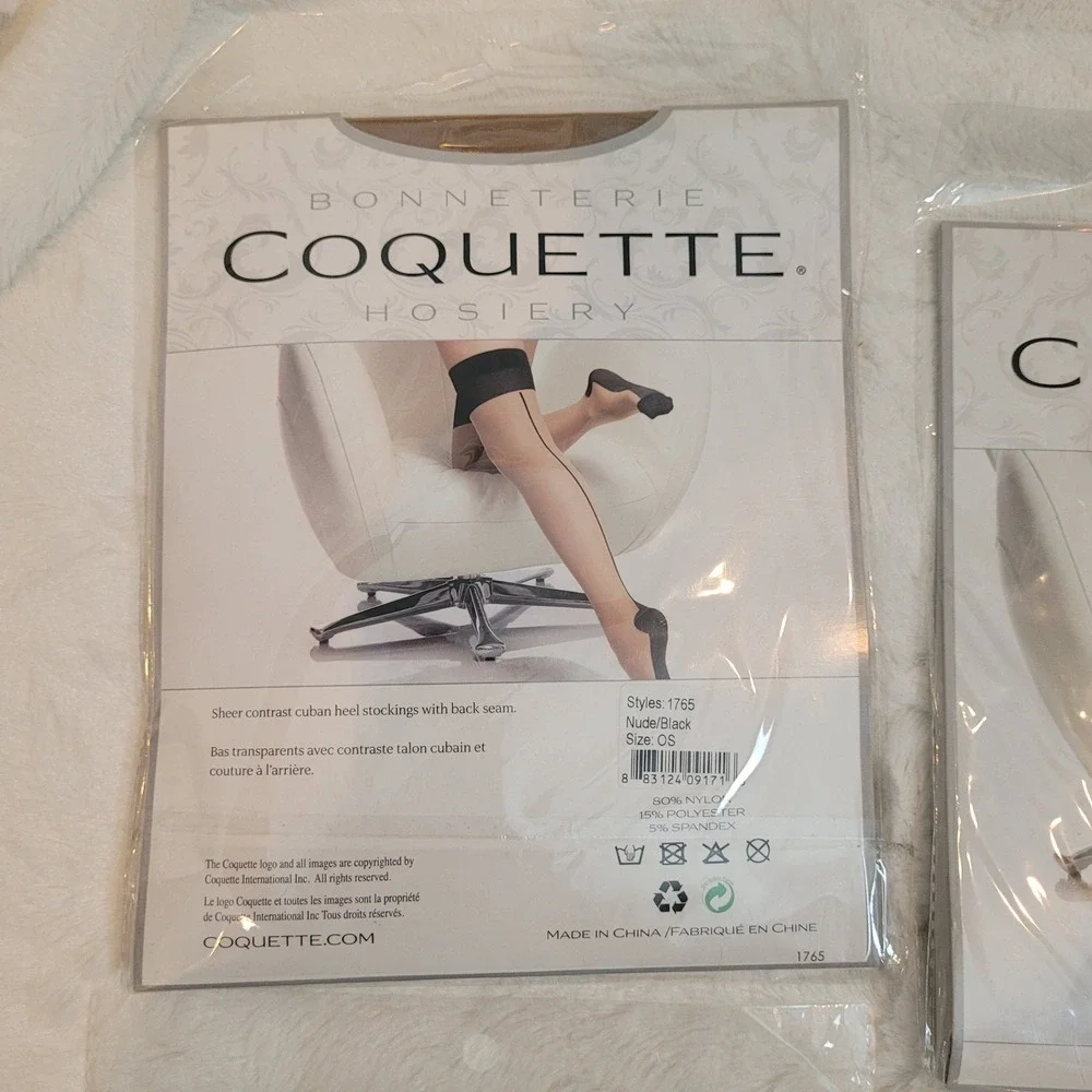Bonneterie 4 Pack Coquette‎ Hosiery Cuban Heel Back Seam Stockings Nude Black OS